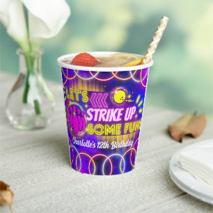 Gobelets En Papier Neon Glow Purple Girl's Bowling Birthday Party