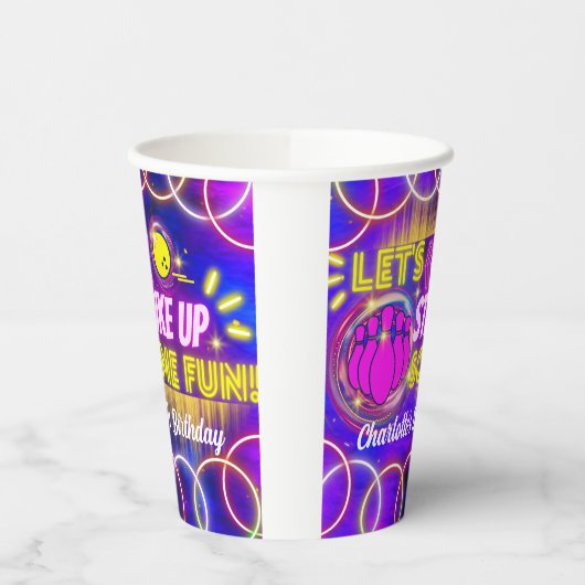 Gobelets En Papier Neon Glow Purple Girl's Bowling Birthday Party (Gauche)