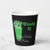 Gobelets En Papier Neon Green 21e anniversaire (Recto)