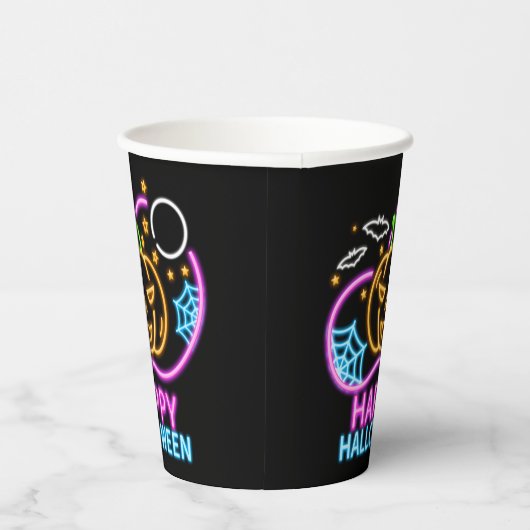 Gobelets En Papier Neon Llow Look Halloween Citrouilles chauves-souri (Droite)