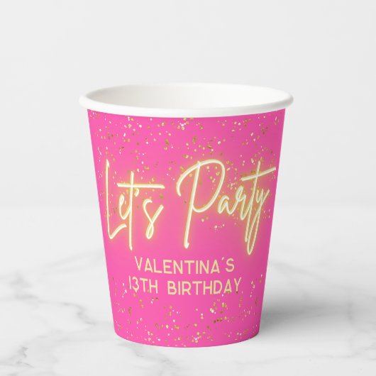 Gobelets En Papier Neon rose chaud brillant Fêtons Parties scintillan (Recto)