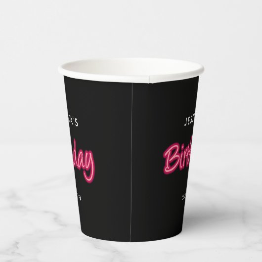 Gobelets En Papier Neon rose et noir Fille de fête d'anniversaire (Droite)
