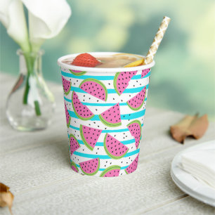 Gobelets En Papier Neon Watermelon on sur Stripes Motif