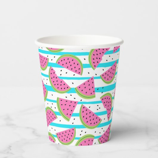 Gobelets En Papier Neon Watermelon on sur Stripes Motif (Verso)