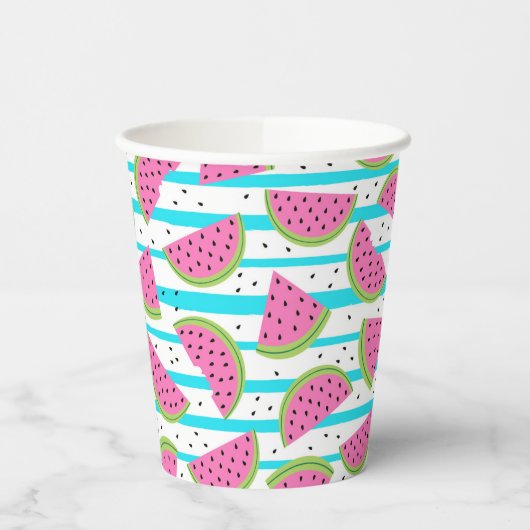 Gobelets En Papier Neon Watermelon on sur Stripes Motif (Gauche)