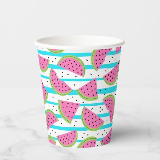 Gobelets En Papier Neon Watermelon on sur Stripes Motif (Recto)