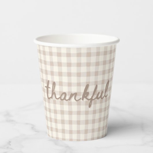 Gobelets En Papier Neutral Tan Gingham  (Verso)