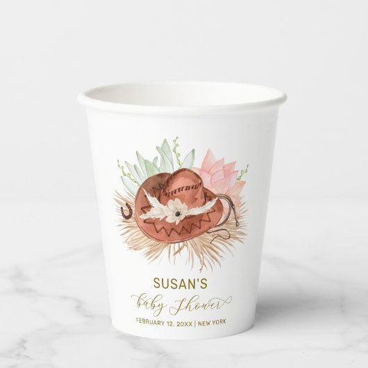 Gobelets En Papier Neutre moderne Boho Cactus Cowboy Baby shower Casq (Recto)