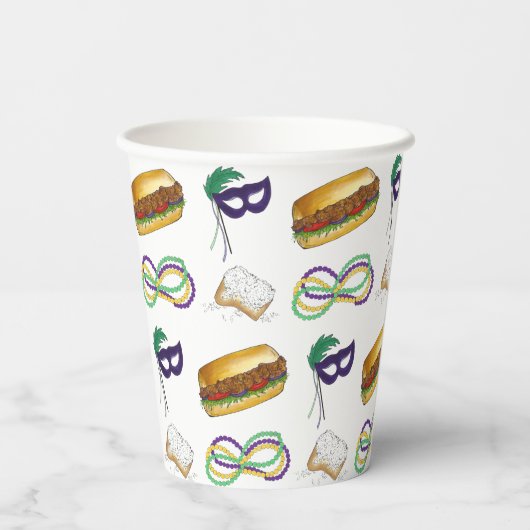 Gobelets En Papier New Orleans Mardi Gras Beignet Beads Mask Po'Boy (Verso)