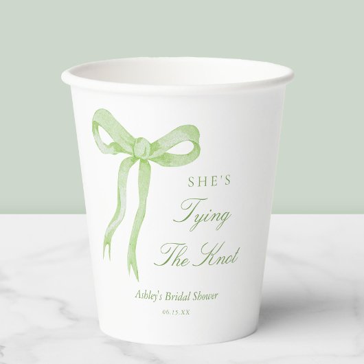 Gobelets En Papier Noce Ruban Vert Elle Noue Bridal Shower