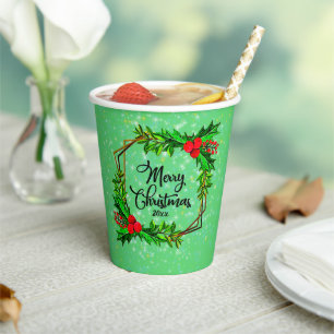 Gobelets En Papier Noël 20xx Holly Red Berries Vert moderne