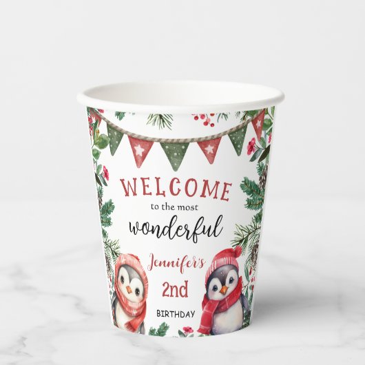 Gobelets En Papier Noël 2 Anniversaire Mignonne d'hiver (Recto)