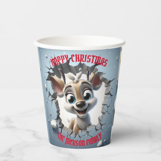 Gobelets En Papier Noël 3D Bébé Bébé Reindeer (Recto)