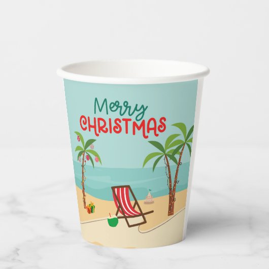 Gobelets En Papier Noël à la plage (Recto)