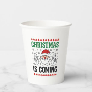Gobelets En Papier Noël arrive, modèle de bonhomme de neige du Père N