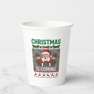 Gobelets En Papier Noël arrive Père Noël Elfes Renne