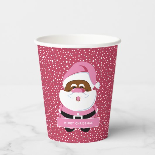 Gobelets En Papier Noël au Père Noël afro-américain rose mignon (Verso)