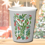 Gobelets En Papier NOEL Berries and Greenery Christmas<br><div class="desc">The word NOEL among winter leaves and berries on a gray background,  these paper cups are great for any holiday Christmas occasion.</div>