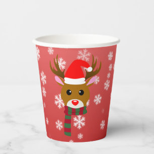 Gobelets En Papier Noël blanc Rudolph le renne à nez rouge