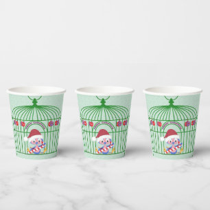 Gobelets En Papier Noël Bleu Oiseau Vacances Décoré Cage Oiseau