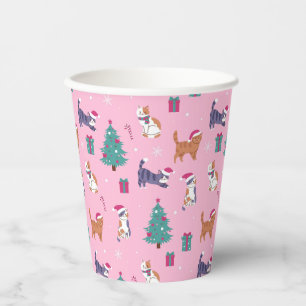 Gobelets En Papier Noël Chats et arbres Motif de vacances