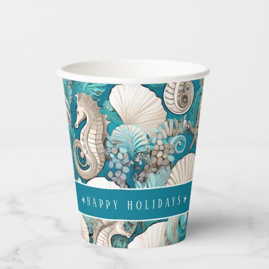 Gobelets En Papier Noël côtier Bold Motif hippocampe #4 ID1009 (Recto)