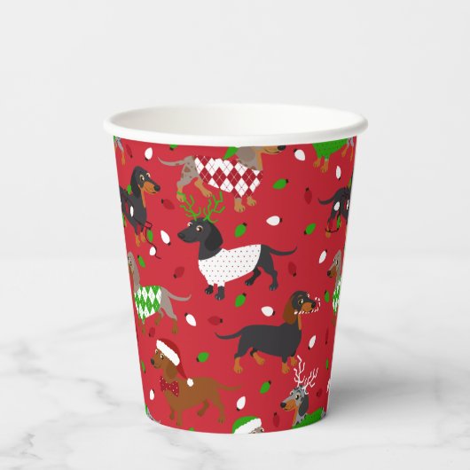 Gobelets En Papier Noël Dachshund Tous les manteaux (Verso)