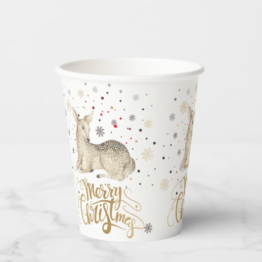 Gobelets En Papier Noël Deer & Joyeux Noël Typographie (Recto)