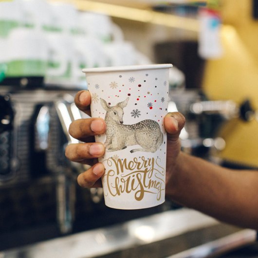 Gobelets En Papier Noël Deer & Joyeux Noël Typographie