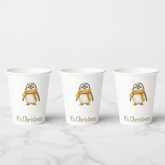 Gobelets En Papier Noël des pingouins (Multi)