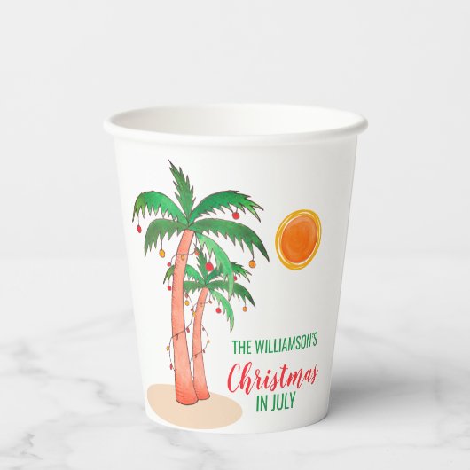 Gobelets En Papier Noël en juillet Nom personnalisé (Verso)