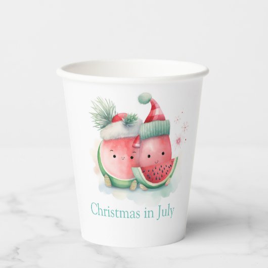 Gobelets En Papier Noël en juillet pastèque (Recto)