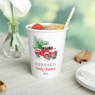 Gobelets En Papier Noël Famille Réunion Truck Rouge