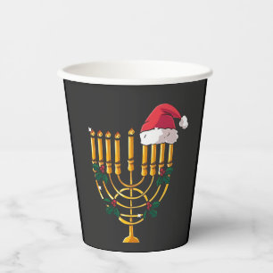 Gobelets En Papier Noël Hanukkah Juif Père Noël Menorah