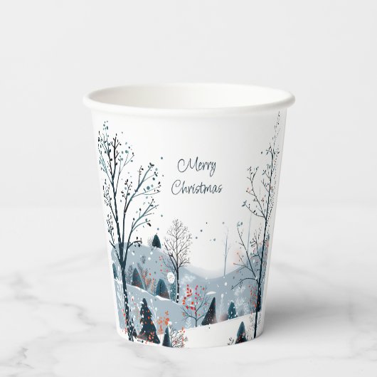 Gobelets En Papier Noël hiver neige paysage Joyeux Noël (Verso)