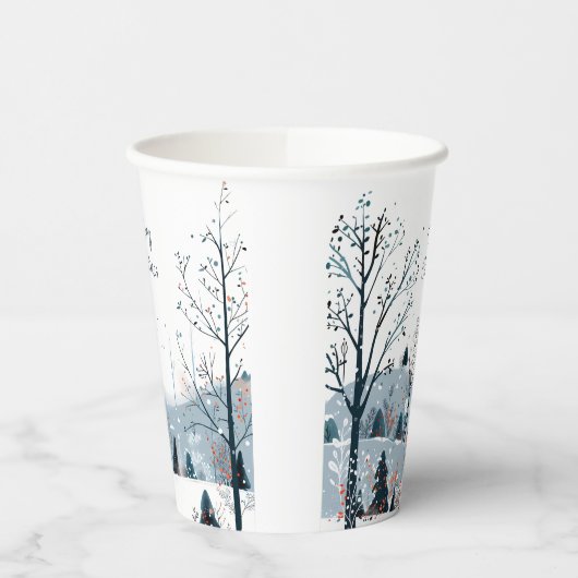 Gobelets En Papier Noël hiver neige paysage Joyeux Noël (Gauche)