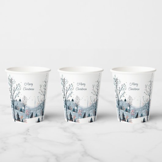 Gobelets En Papier Noël hiver neige paysage Joyeux Noël (Multi)