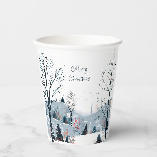 Gobelets En Papier Noël hiver neige paysage Joyeux Noël (Recto)