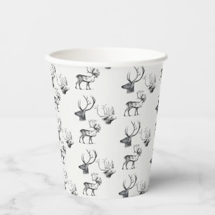 Gobelets En Papier Noël hiver Vintage Cerf Tête Antlers Motif