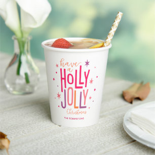 Gobelets En Papier Noël "Holly Jolly" lumineux et festif