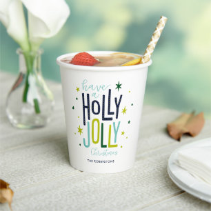 Gobelets En Papier Noël "Holly Jolly" lumineux et festif