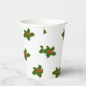 Gobelets En Papier Noël Holly Motif Red Berries Feuilles verts (Droite)