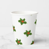 Gobelets En Papier Noël Holly Motif Red Berries Feuilles verts (Recto)