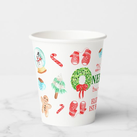 Gobelets En Papier Noël le plus ONEDERFUL Premier anniversaire (Recto)