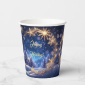 Gobelets En Papier Noël magique - flocons de neige dorés, photo (Verso)