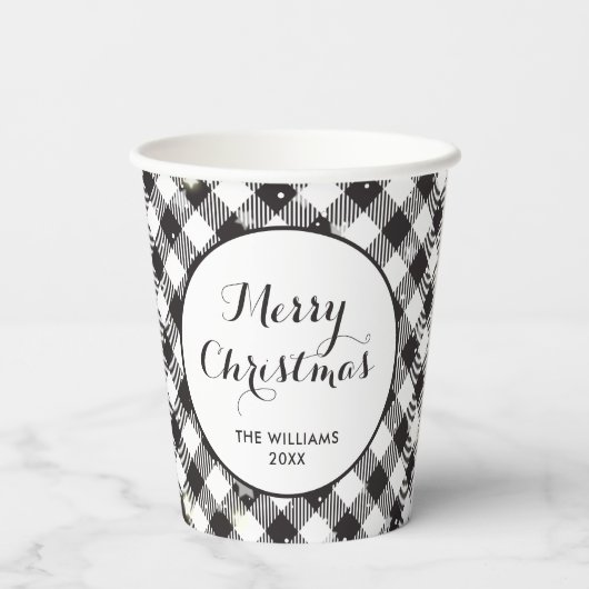 Gobelets En Papier Noël Noir Blanc Buffle Plaid (Verso)