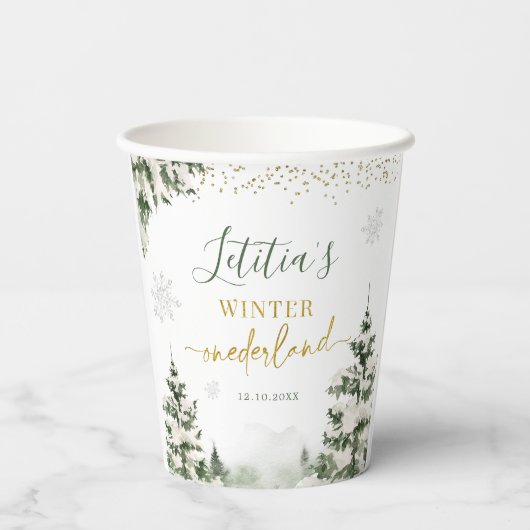 Gobelets En Papier Noël Onederland Forêt d'hiver Premier anniversaire (Verso)