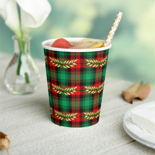 Gobelets En Papier Noël Plaid Et Feuilles