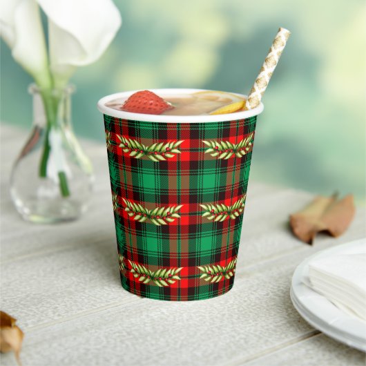 Gobelets En Papier Noël Plaid Et Feuilles (Insitu)