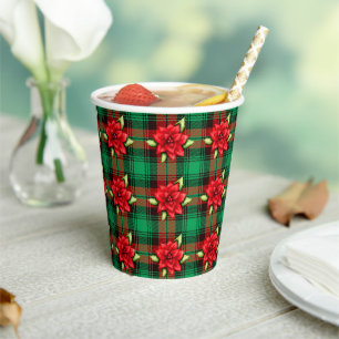 Gobelets En Papier Noël Plaid Et Feuilles